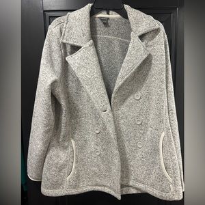 Eddie Bauer Heather Gray Full Button Up Knit Jacket